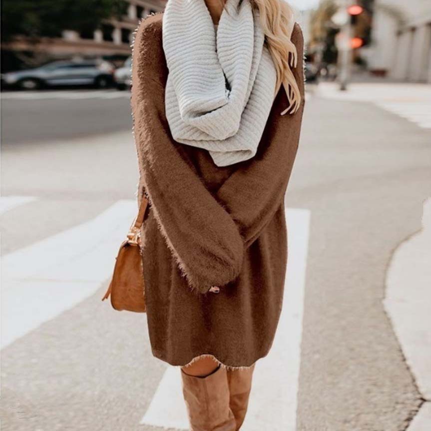 Women's Loose Fit Long-Sleeve Midi Dress