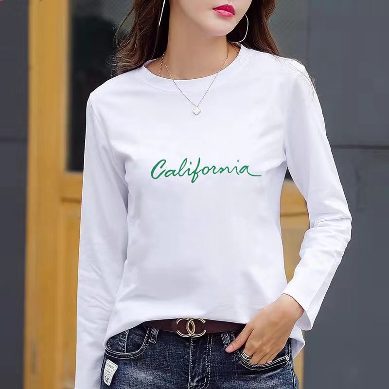 Womens Loose Fit Cotton T Shirt Digital Print Round Neck Long Sleeve Casual Autumn Wear Wholesale Available