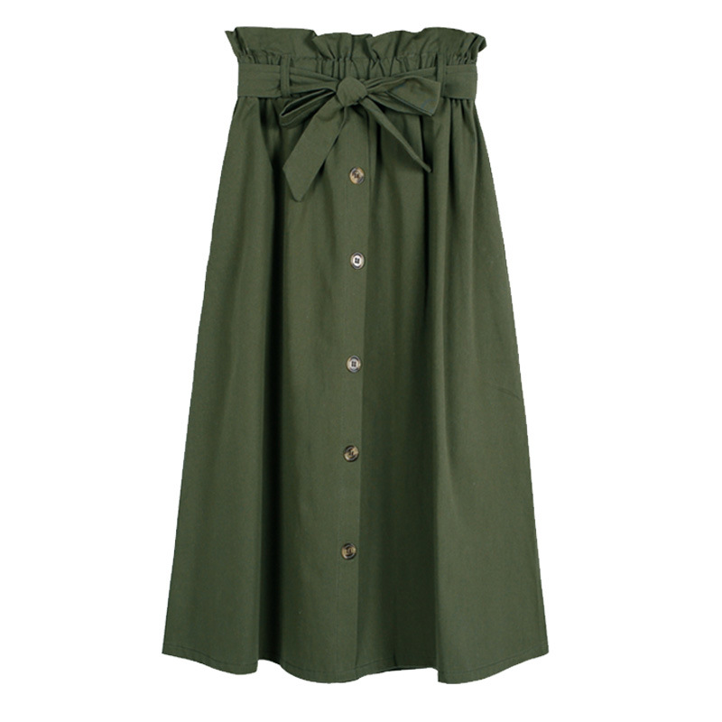 High Waisted A Line Midi Skirt Solid Color Button Closure Flattering Fit Spring Summer Fashion Wholesale Available