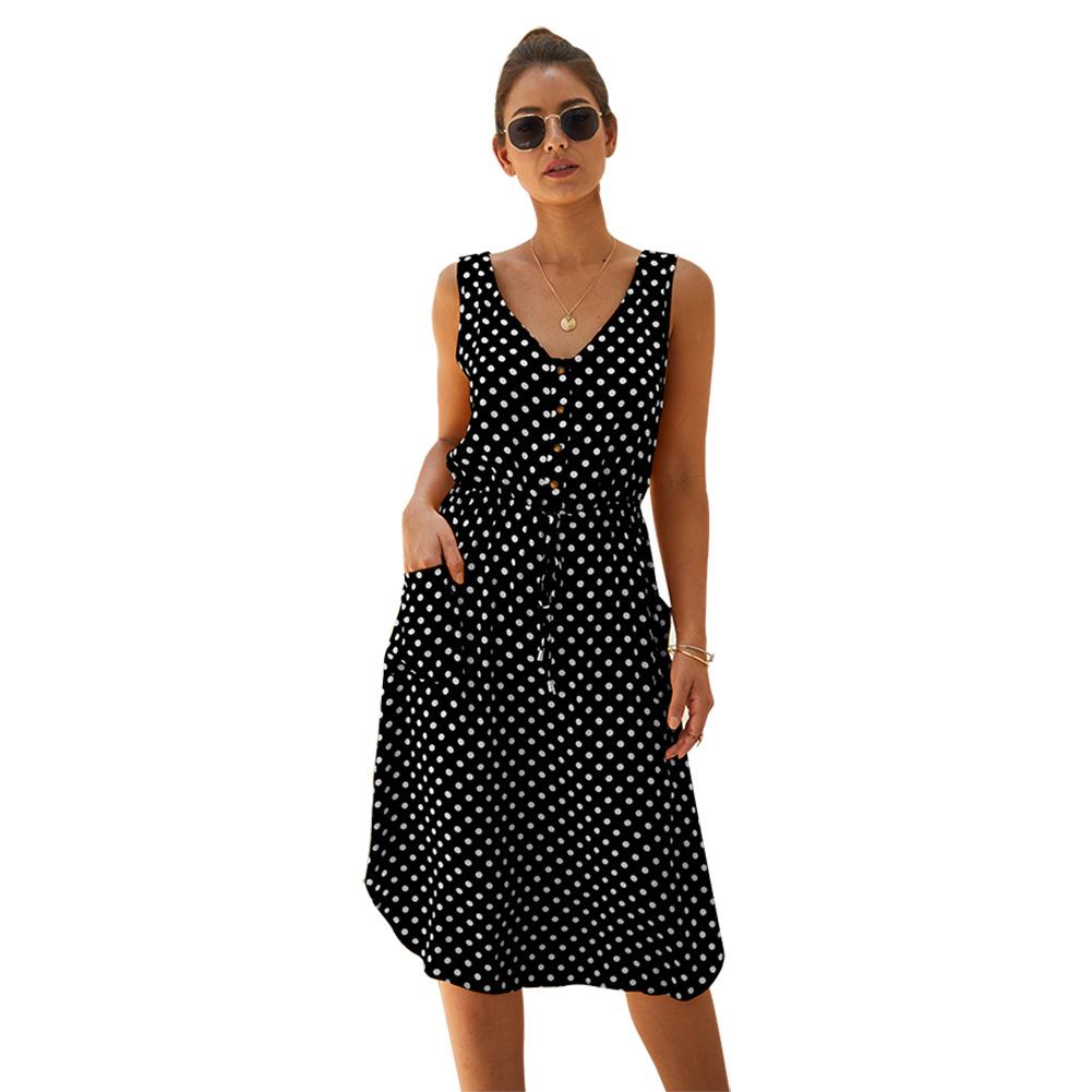 Fashion Womens Dress Polka Dot V Neck Sleeveless Casual Summer Wear Wholesale Available customizable