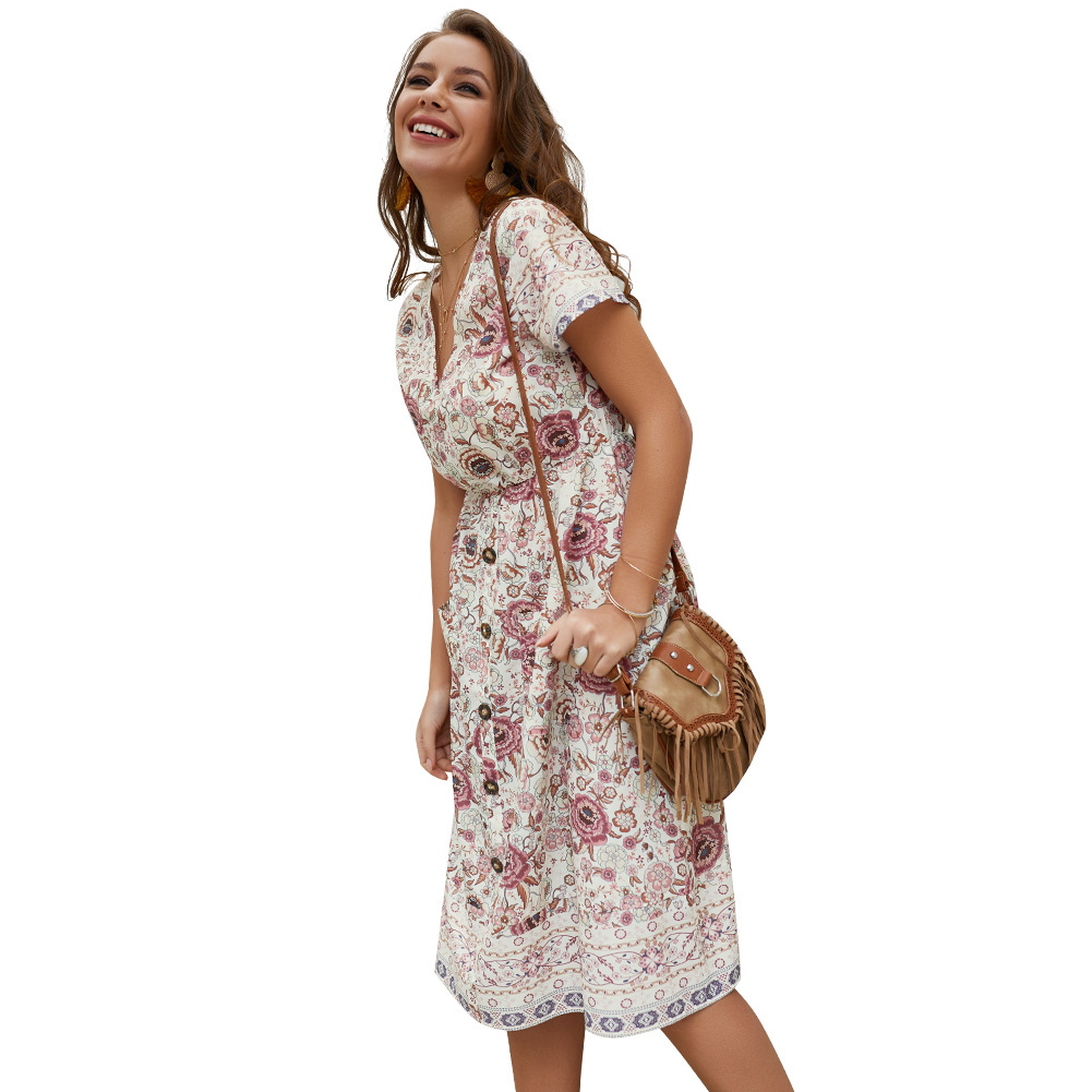Bohemian Print Pocket Dress Original Design Summer Style Casual Wear Wholesale Available factory direct