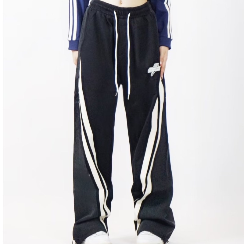 Vintage Color Block Denim Pants Unisex Loose Fit Drawstring Design Casual Streetwear for Couples Wholesale Available
