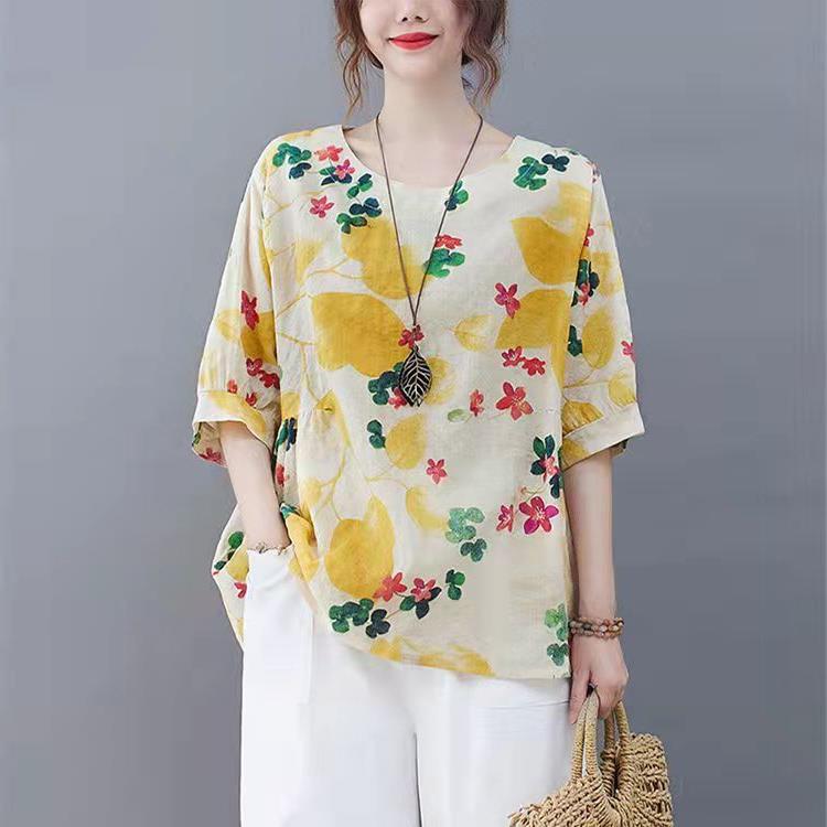 Cotton Linen Womens Casual Short Sleeve T Shirt Loose Fit Summer Style Flattering for Plus Sizes Wholesale Available