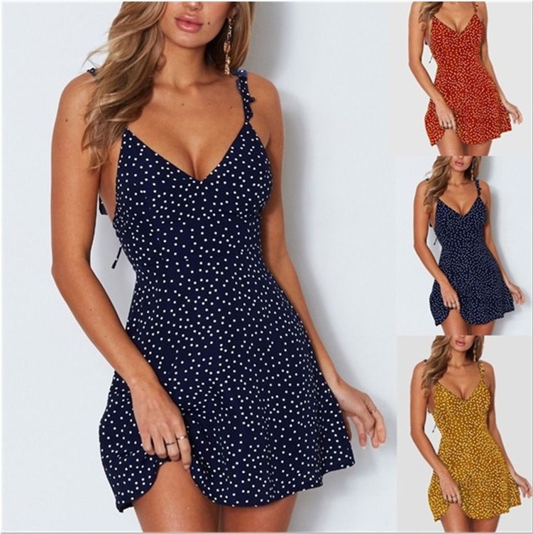 Polka Dot Back Tie Dress Elegant Design Comfortable Fit Versatile Style Perfect for Parties and Casual Outings