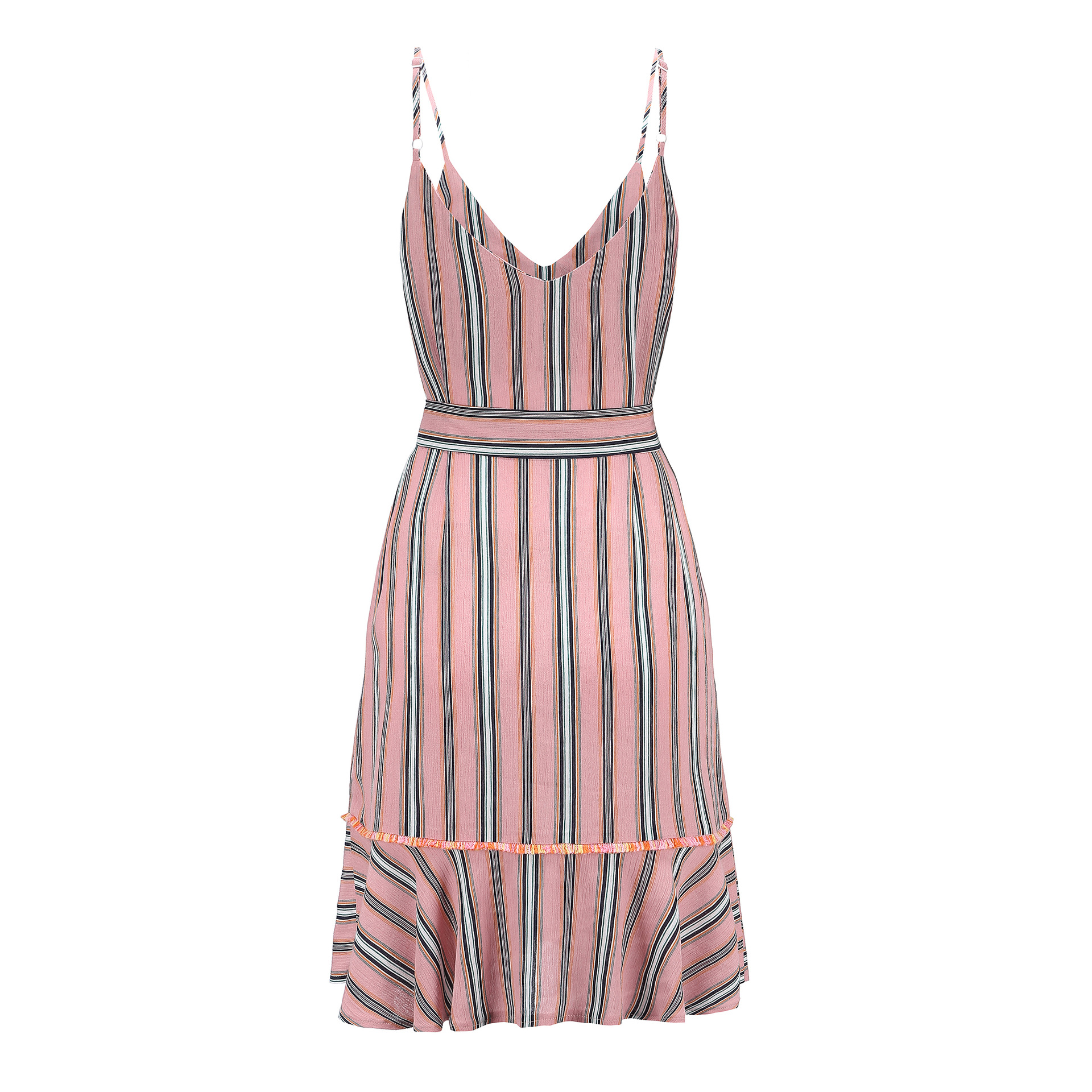 Striped Ruffle Hem Cami Dress Womens Casual Summer Wear Lightweight Fabric Elegant Design Wholesale Available