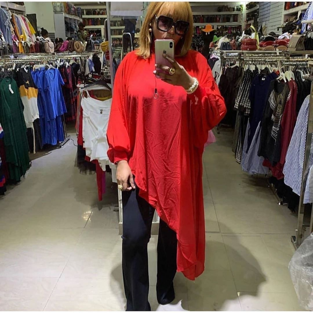 African Women's Fashion Solid Color Plus Size Mom Dress Irregular Chiffon Cross Border Dress