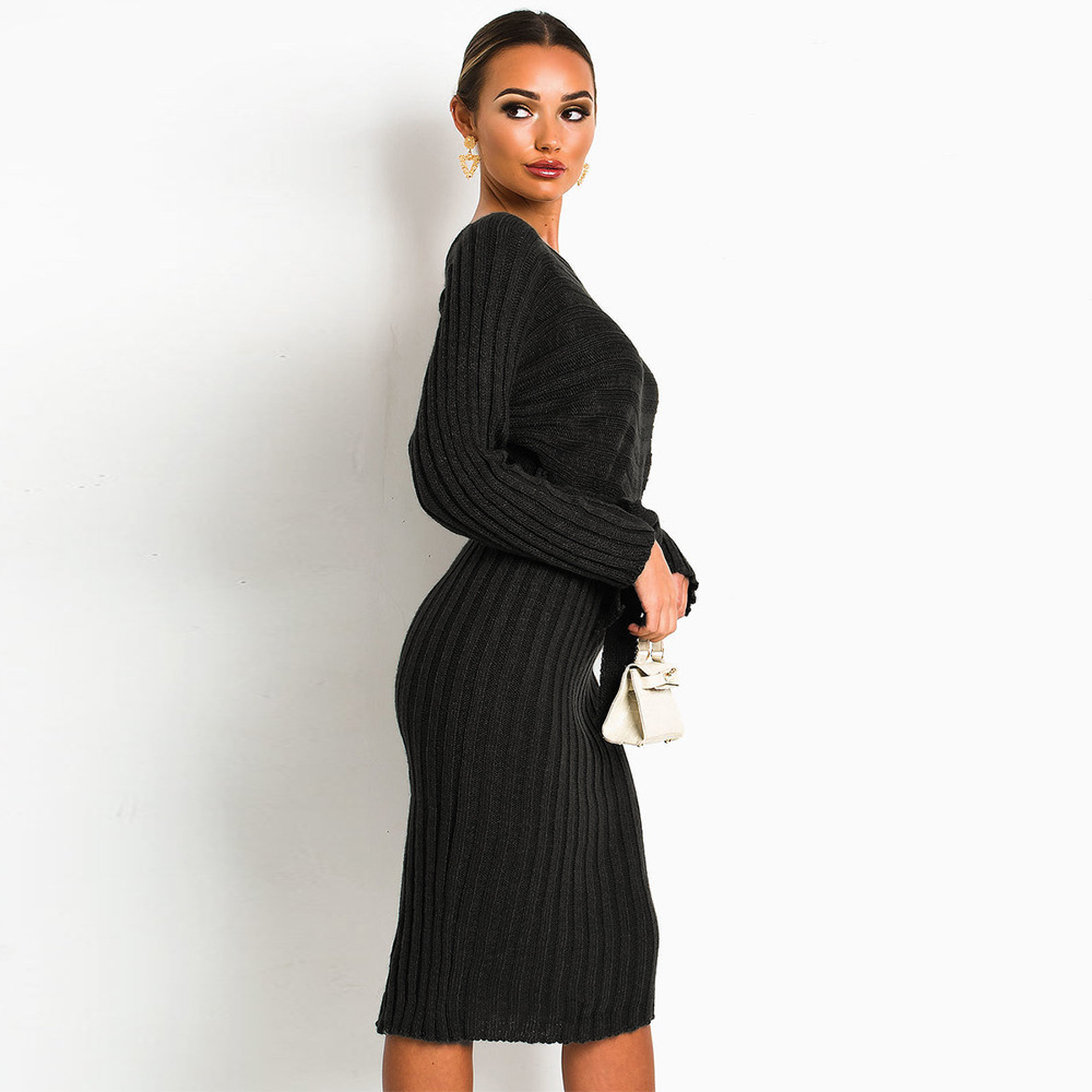 Knit Sweater Dress Solid Color Long Sleeve Casual Style Autumn Winter Fashion for Women Wholesale Available