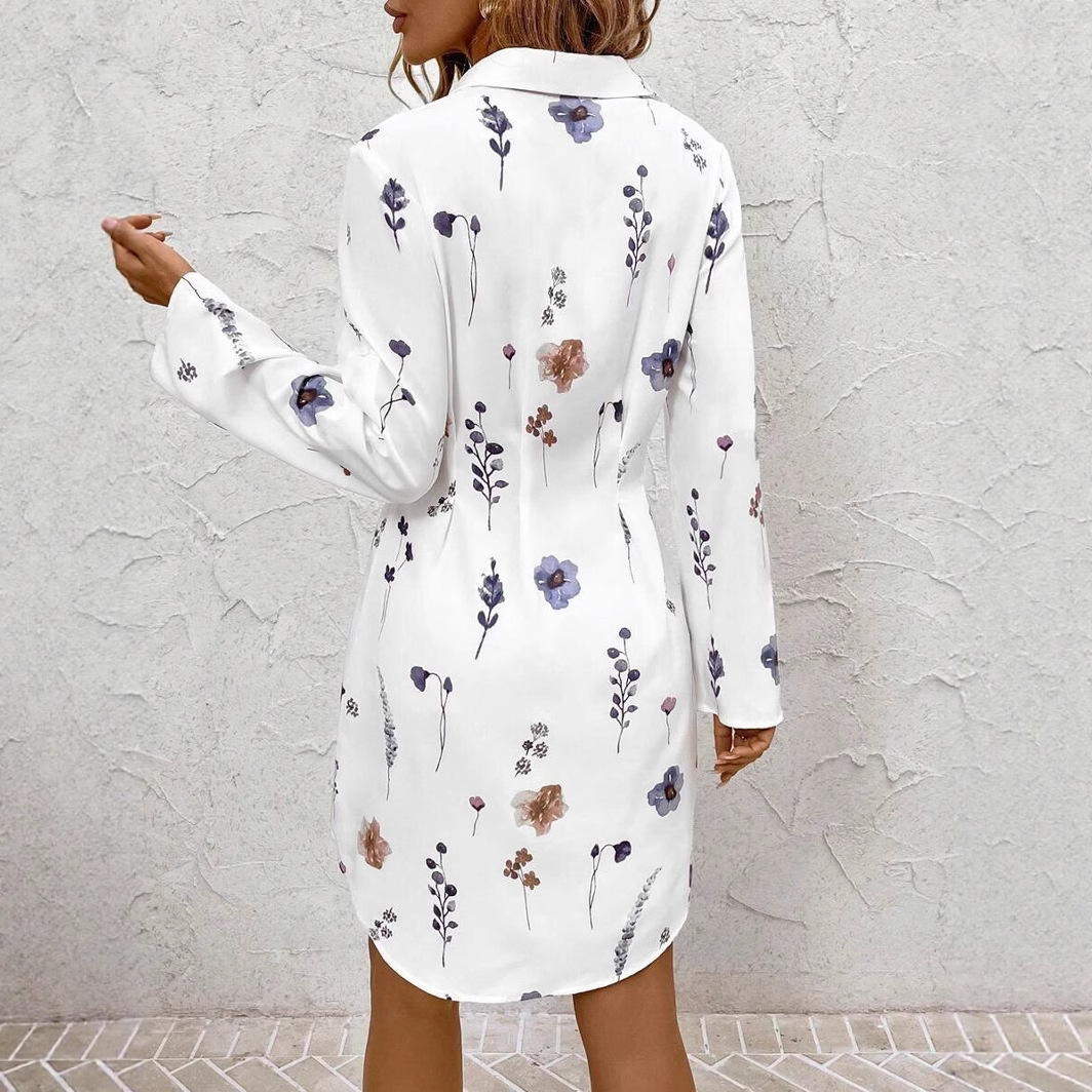 Floral Pattern Womens Long Sleeve Shirt Dress Elegant Design Comfortable Fabric Versatile Style Wholesale Available