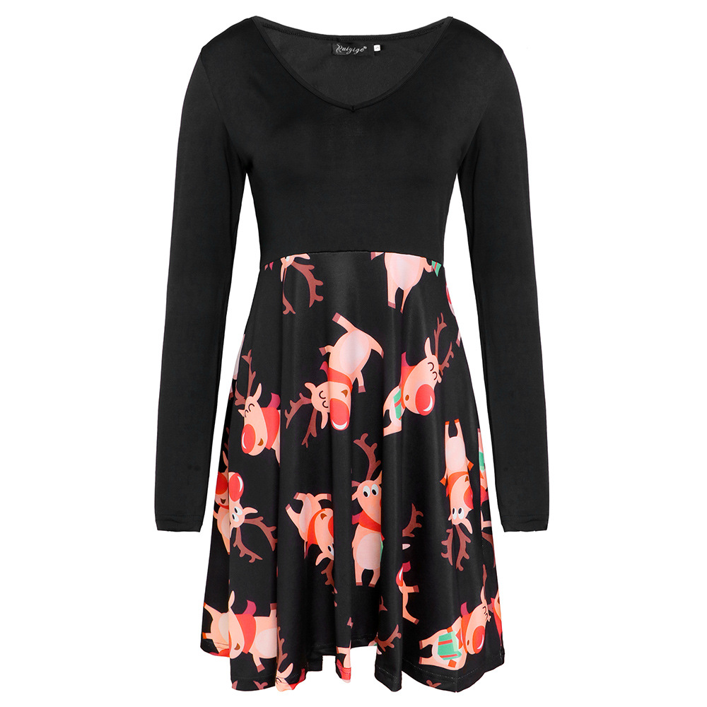 Fashionable V Neck Printed Dress Autumn Winter Collection Perfect for Christmas Celebrations Wholesale Available