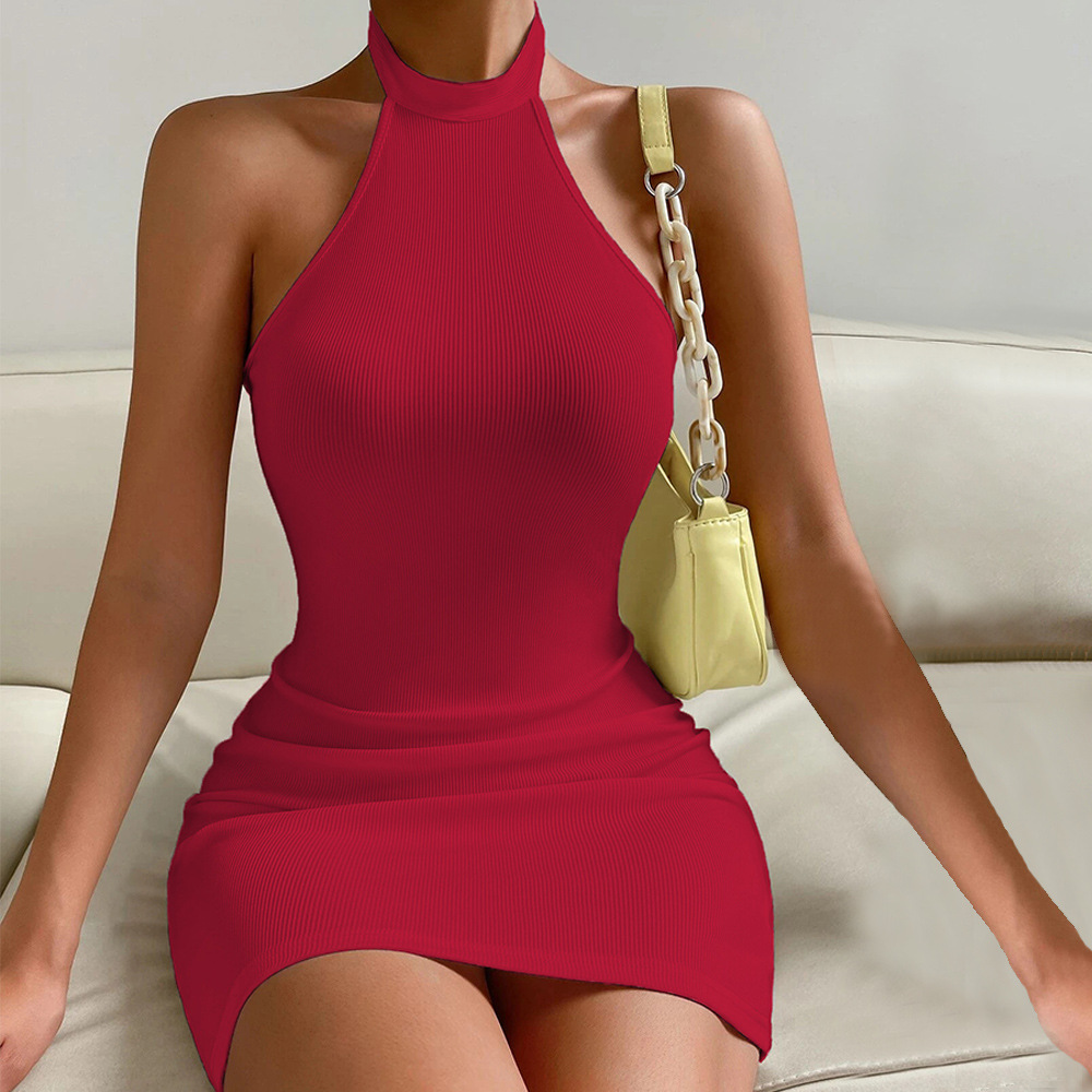 Spring Summer New Party Dress Women Sexy Backless Stand Collar Sleeveless Bodycon Dress
