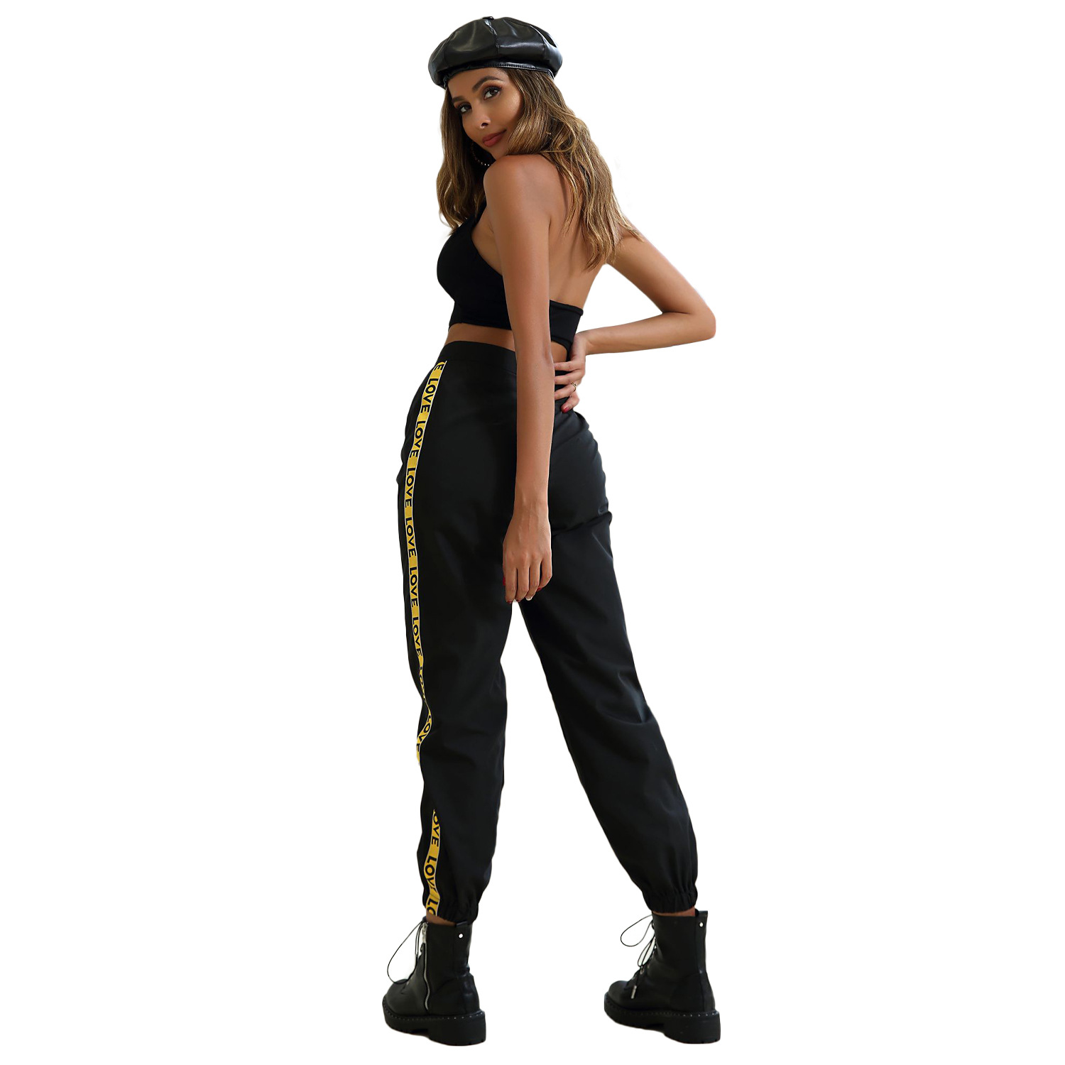 High Waisted Cargo Pants Letter Print Casual Style Comfortable Fit Perfect for Streetwear Wholesale Available