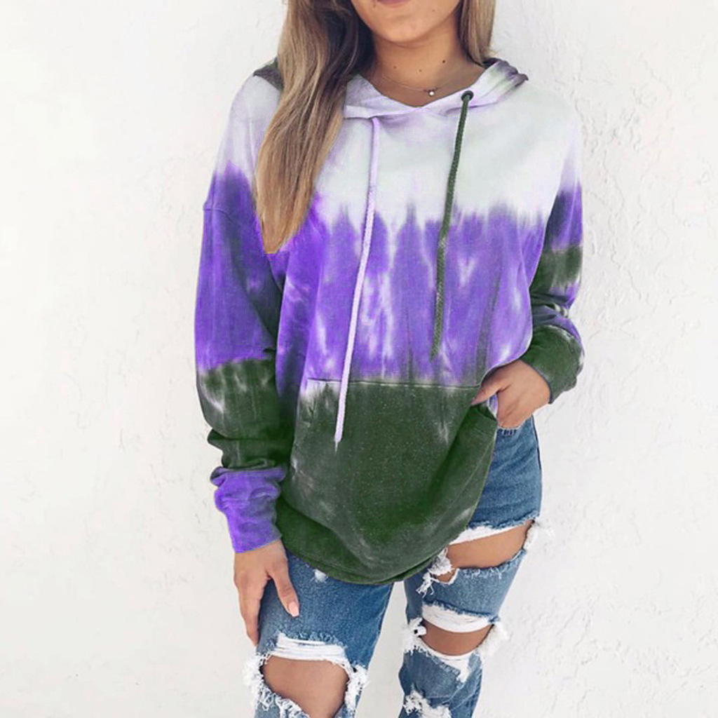 Rainbow Gradient Printed Hooded Sweatshirt Long Sleeve Fleece Lined Casual Style Perfect for Fall Winter Wholesale