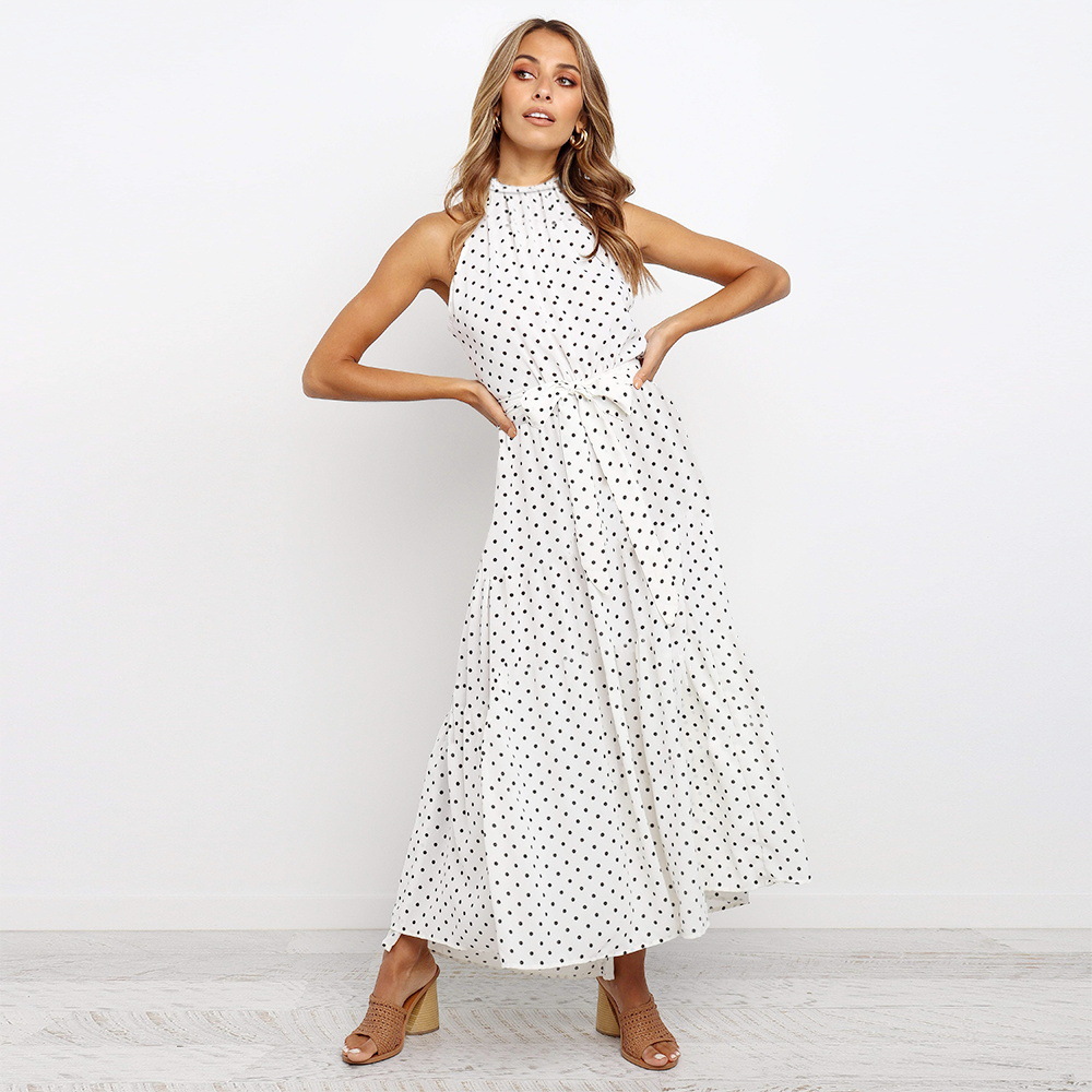 Summer Womens Midi Dress Polka Dot Tie Waist Comfortable Fabric Casual Wear for Parties or Everyday Wholesale