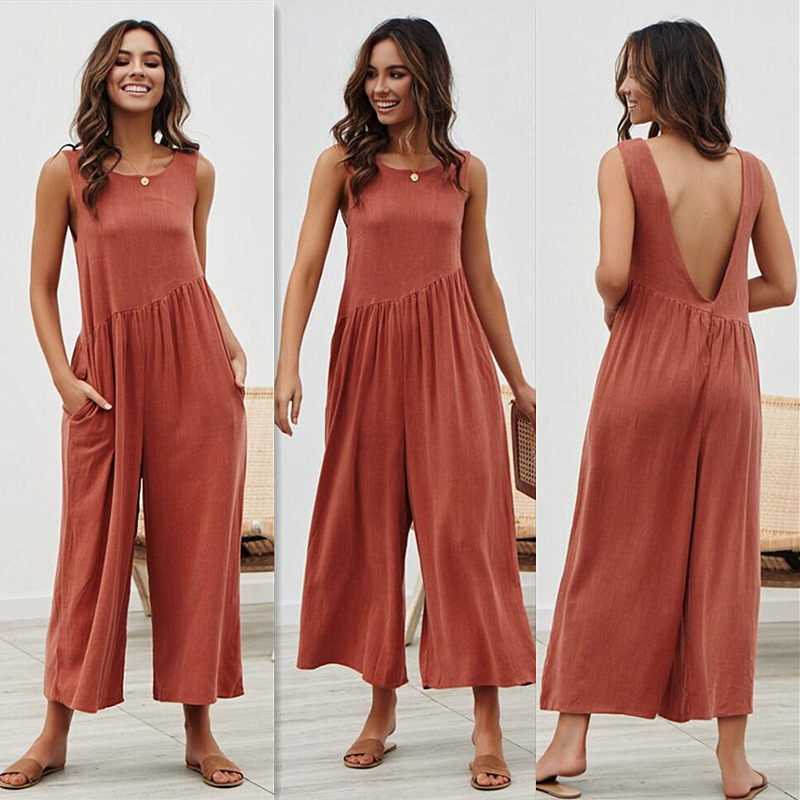 Chic Womens Solid Color Jumpsuit Elegant Design Comfortable Fit Versatile for Work or Casual Wear Wholesale Available