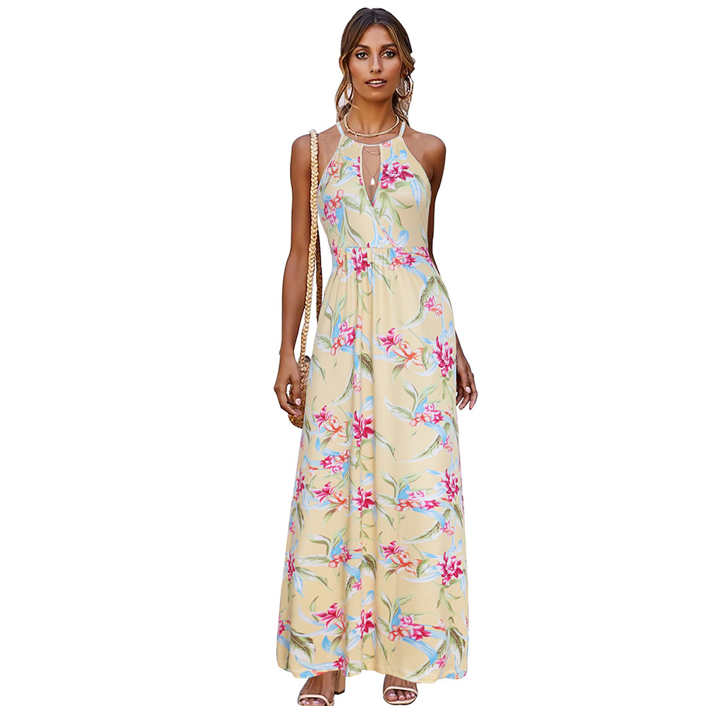 Sleeveless V Neck Floral Maxi Dress Summer Style Elegant Design Comfortable Fabric Perfect for Casual or Formal