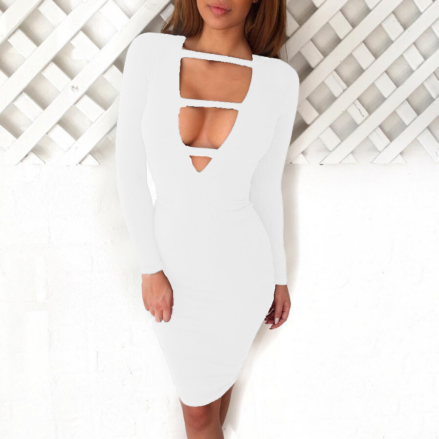 Long Sleeve Deep V Bodycon Dress Elegant Design Comfortable Fabric Trendy Style Perfect for Parties or Night Out