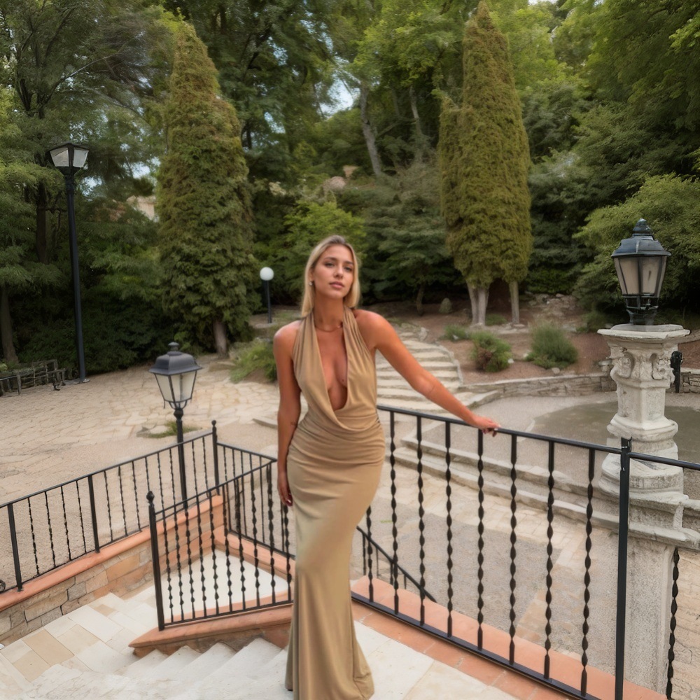Elegant Halter Neck Dress Sexy Floor Length Party Wear Spring Summer Collection Wholesale Available