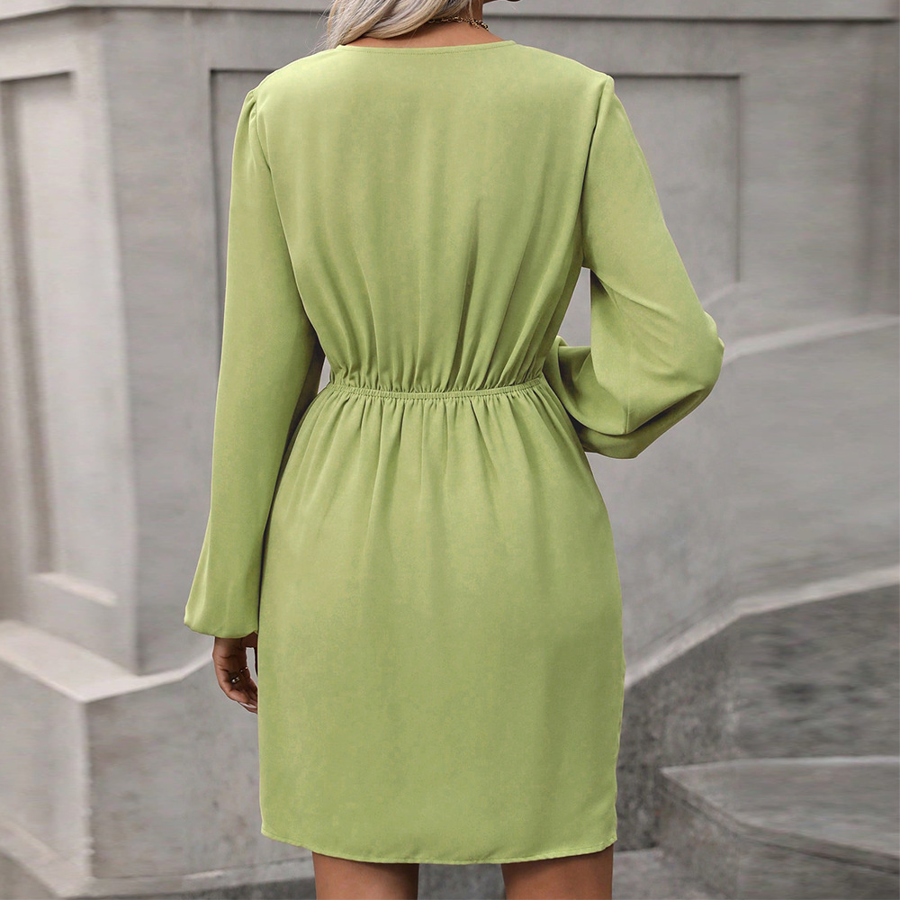 Autumn and Winter New European and American Style Women's Irregular Long Sleeve Solid Color Dress