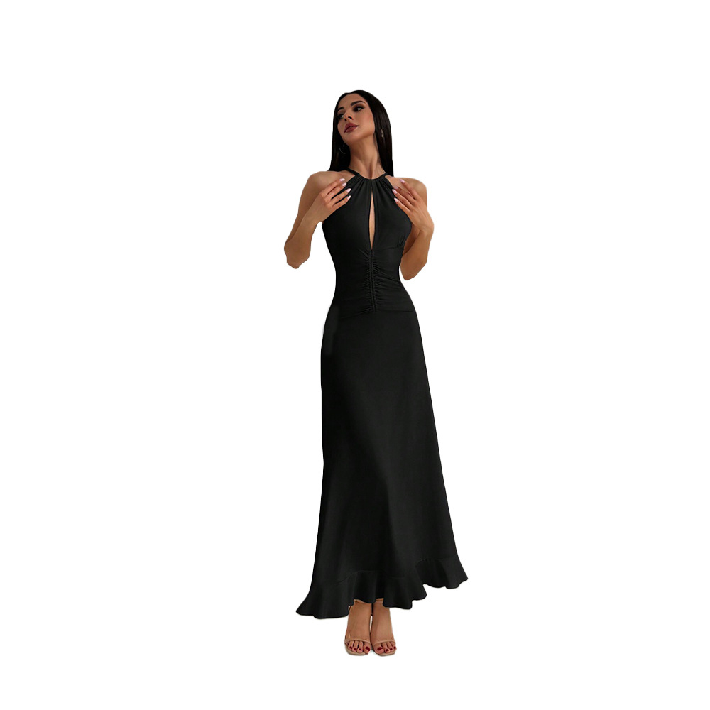 V neck Sleeveless Halter Dress Summer New Elegant Style Long Dress for Women