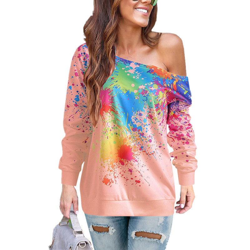 Womens Off Shoulder Sweatshirt Spray Paint Print Autumn Winter Style Casual Wear Wholesale Available