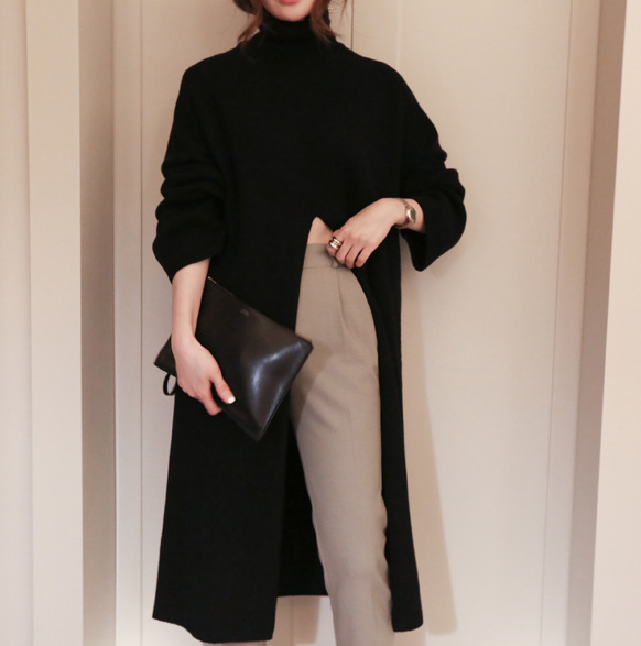 High Neck Long Sweater Dress High Waist Split Design Fashionable Style Autumn Wear for Women Wholesale Available