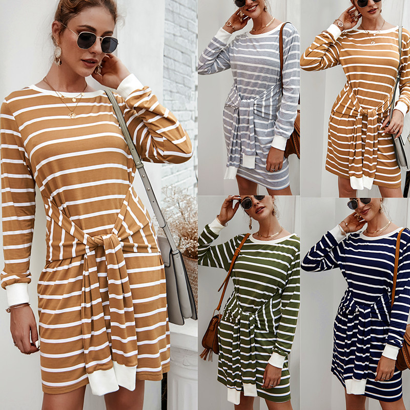 Knitted Stripe Dress Original Design Autumn Winter Collection Comfortable Fit Casual Wear Wholesale Available