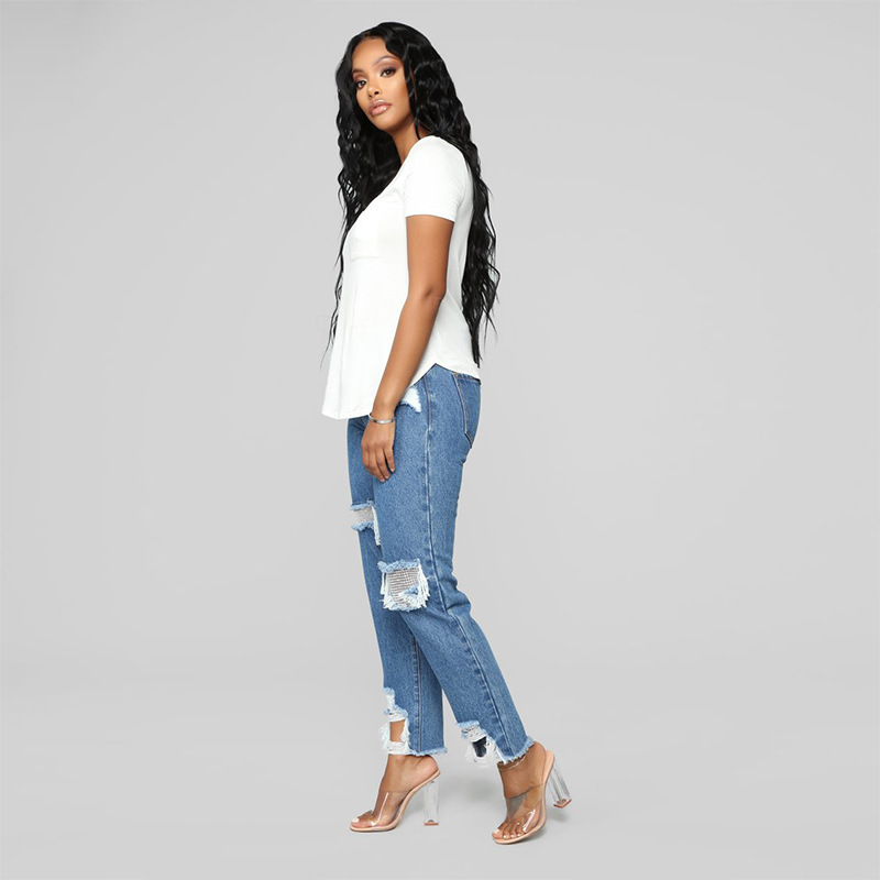 Womens Ripped Denim Jeans Casual Style Distressed Design Comfortable Fit Perfect for Everyday Wear Wholesale