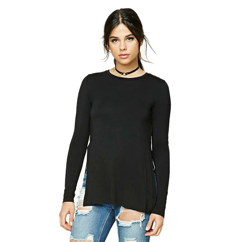 Womens Long Sleeve T Shirt Slim Fit Solid Color Side Slit Design Perfect for Early Spring Casual Wear Wholesale