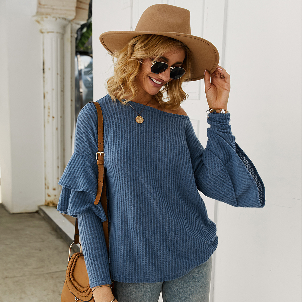 Womens Fashion Knit T Shirt Original Design Solid Color Autumn Winter Style Wholesale Availability