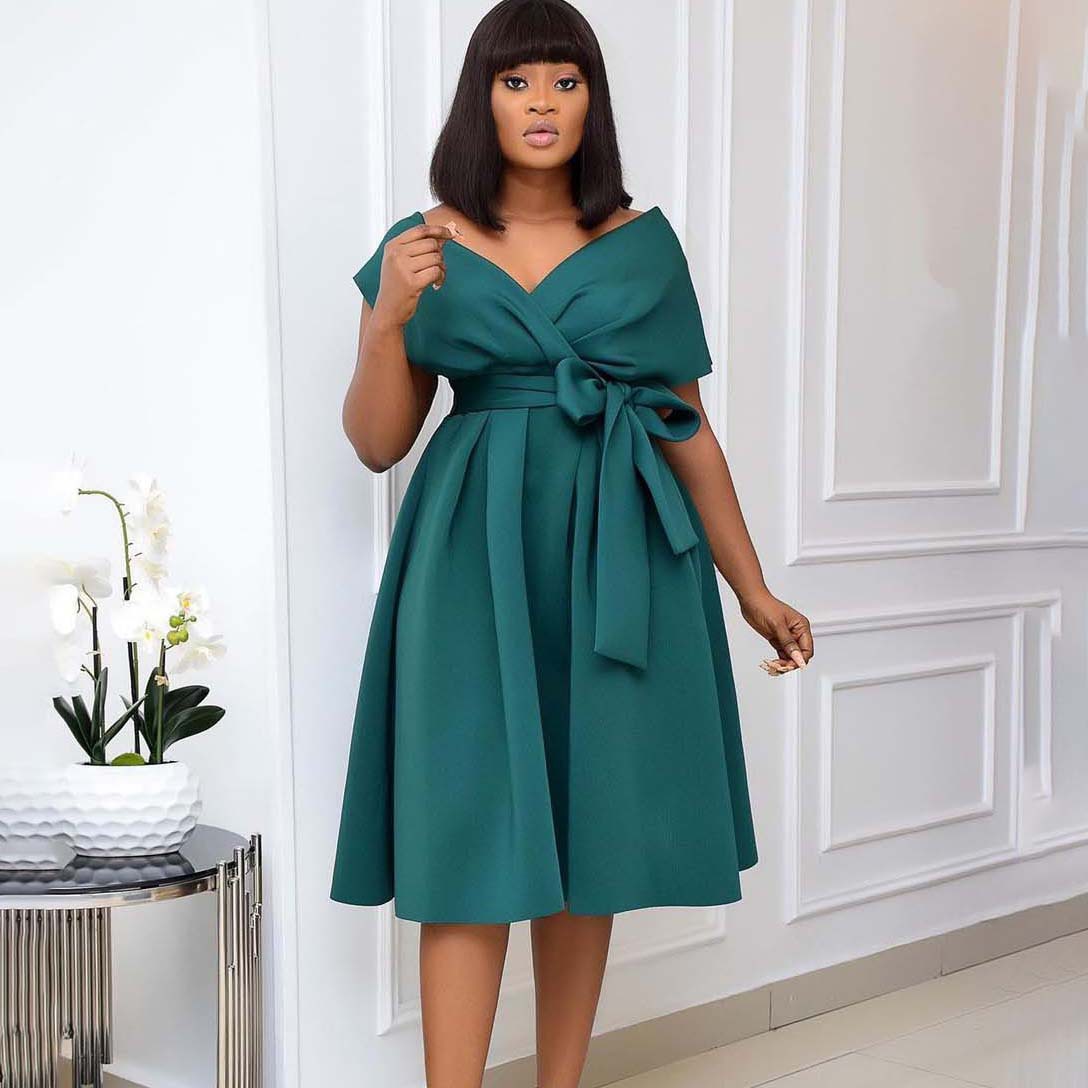 Women's Fashion Dress — Elegant V Neck, Trendy Tie Design, Plus Size, Comfortable Fit — Casual, Office Wear — Wholesale Supply