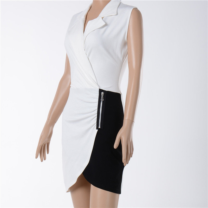 Color Block Sleeveless Bodycon Dress Irregular Hem Lapel Neckline Sexy Style Perfect for Parties and Night Out
