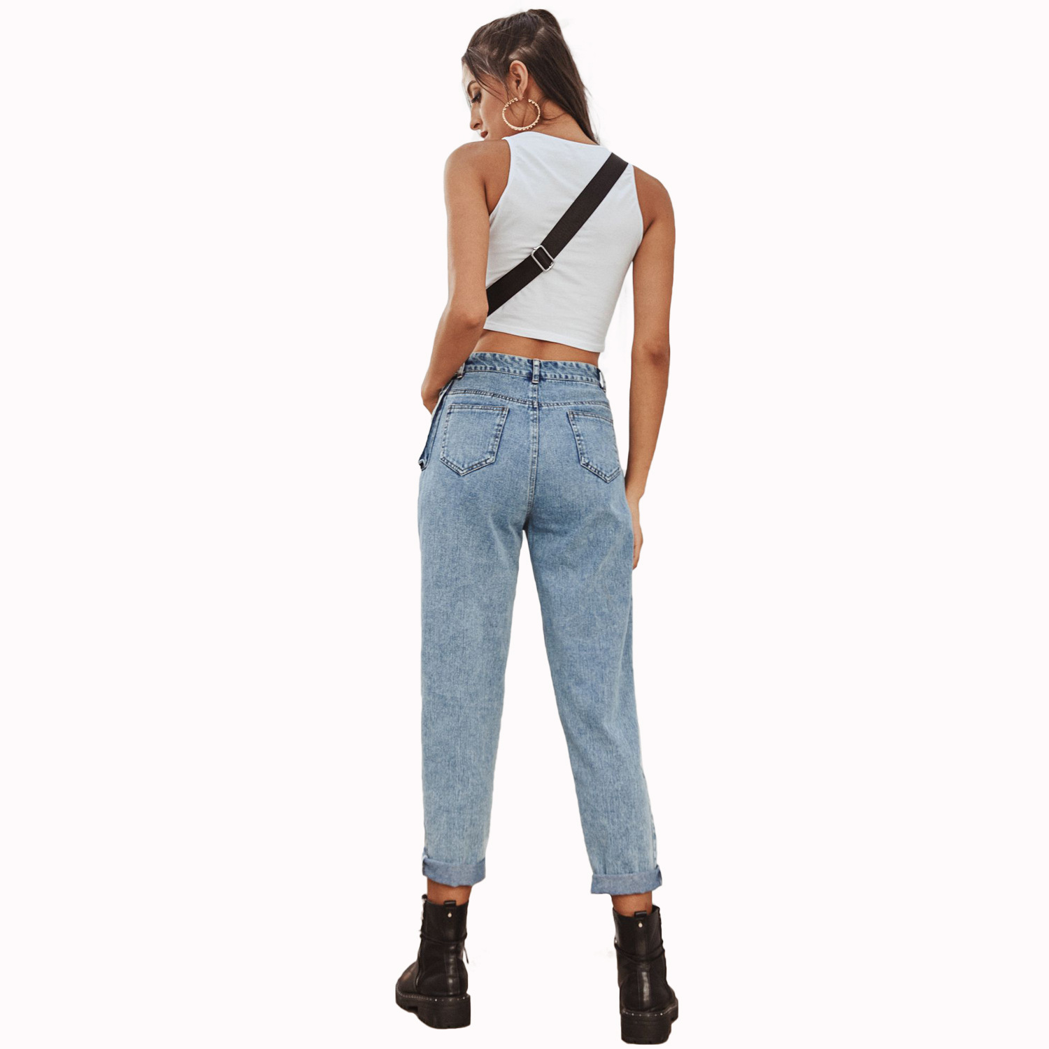 High Waisted Denim Cargo Pants Stylish Versatile Pocketed Design Casual Wear for Women Ready to Ship