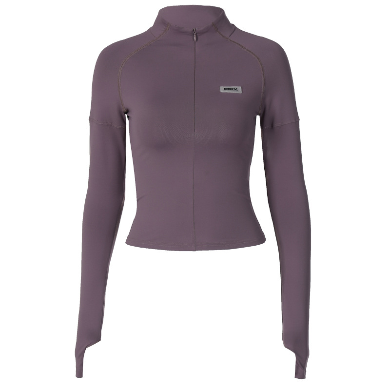 Slim Fit Half Turtleneck Long Sleeve Top Zipper Closure Lightweight Fabric Trendy Style Perfect for Casual Outings