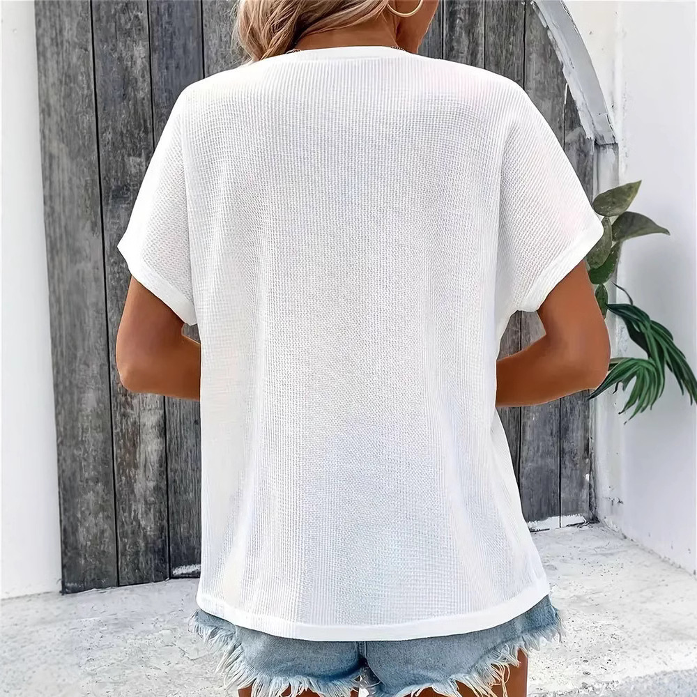 Summer Womens Fashion T Shirt Solid Color Button Detail Short Sleeve Casual Wear for Everyday Wholesale Available