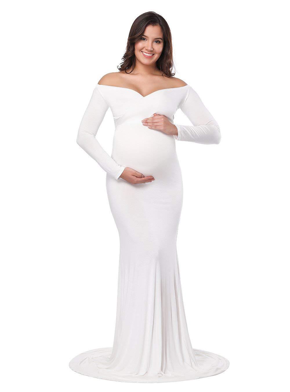 Maternity Long Dress V Neck Silk Cotton Elegant Train Spring Summer Photography Outfit Wholesale Available