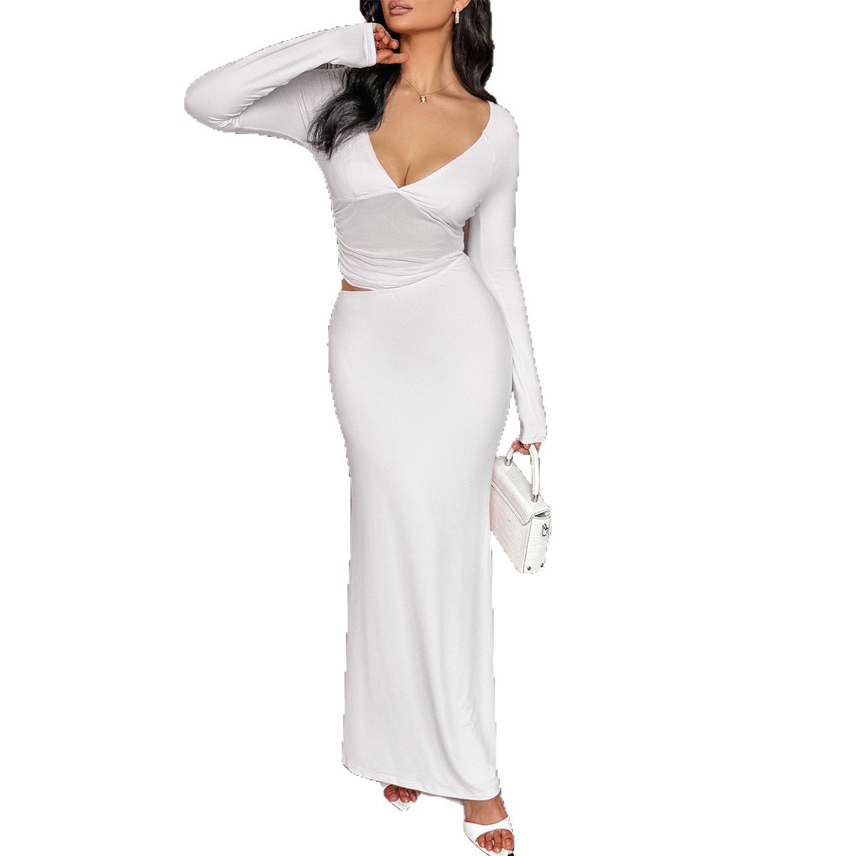 Y2K Long Sleeve Slim Hip Skirt Dress for Women Autumn Winter
