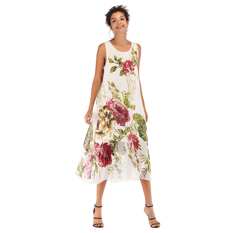 Chiffon Floral Dress Sleeveless Casual Elegant Design Spring Summer Womens Fashion Wholesale Available
