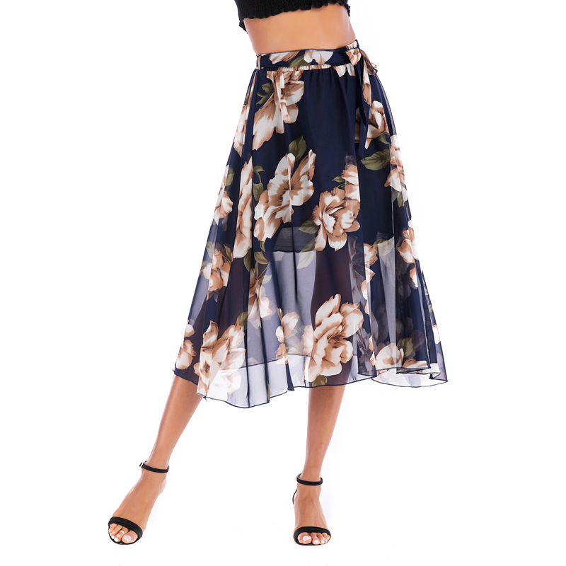 Summer Womens Chiffon Skirt Fresh Color Block Floral Design Casual Wear for Everyday Wholesale Available