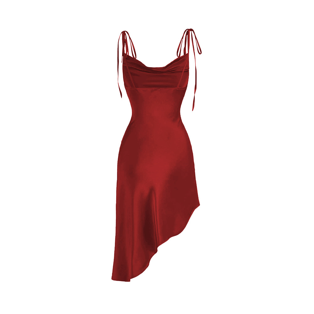 Sexy Sleeveless Irregular Hem Red Satin Party Dress for Women