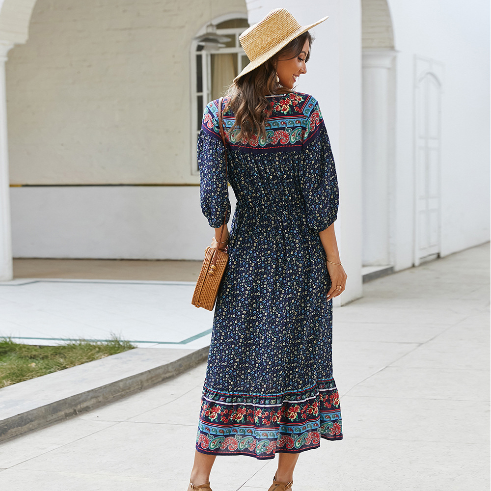 Bohemian Floral Print Dress Original Design Lightweight Fabric Summer Style Perfect for Casual Outings Wholesale