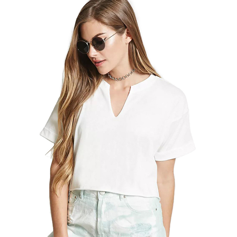 Womens V Neck Short Sleeve T Shirt Summer Casual Style Lightweight Fabric Available for Wholesale