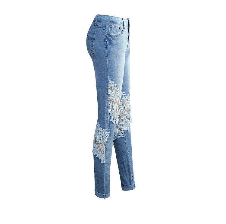 Lace Panel Skinny Jeans High Waist Stretch Denim Casual Style Perfect for Everyday Wear Wholesale Available