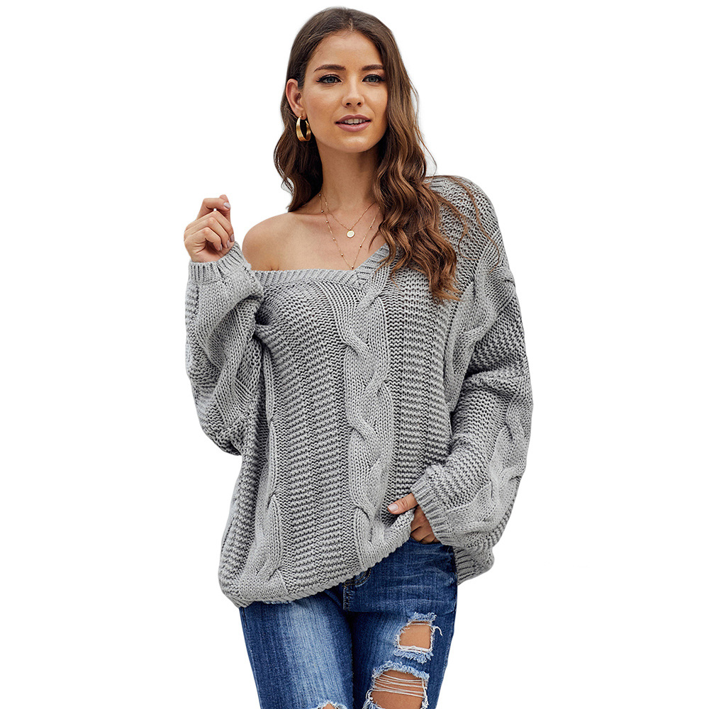 Womens Winter Thick Knit Sweater V Neck Long Sleeve Loose Fit Casual Wear Ready to Ship factory direct