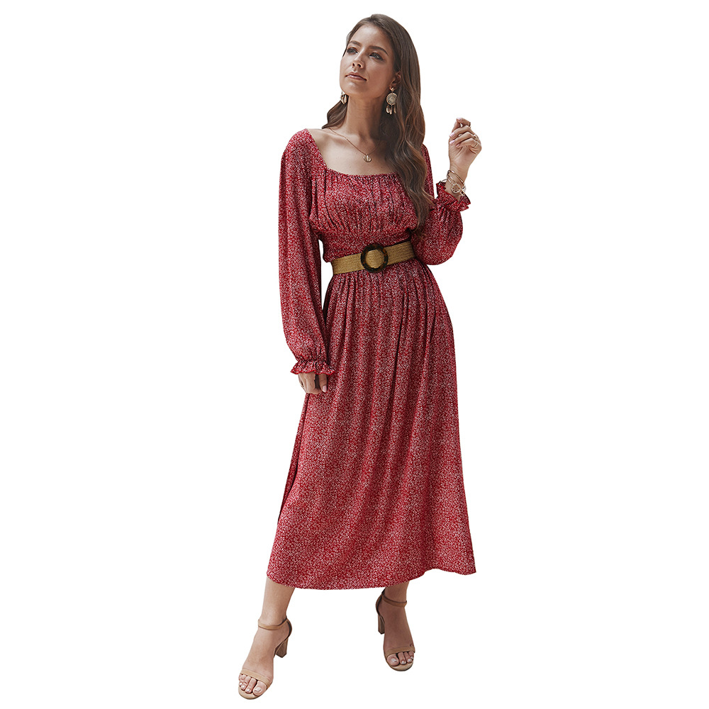 Floral Print Square Neck Dress Original Design Autumn Winter Style Womens Fashion Wholesale Available