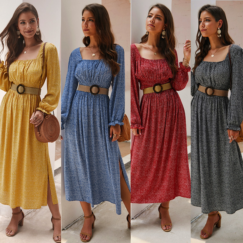Floral Print Square Neck Dress Original Design Autumn Winter Style Womens Fashion Wholesale Available