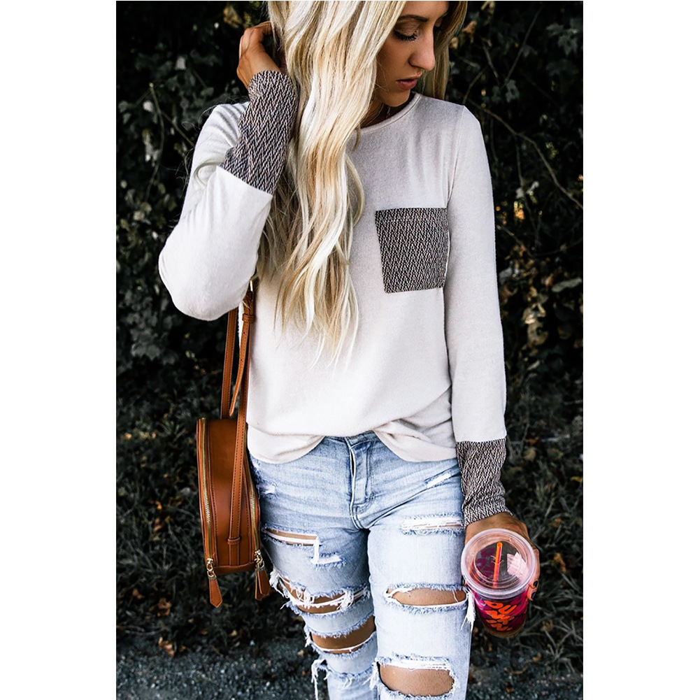 Womens Color Block Long Sleeve T Shirt Slim Fit Round Neck Autumn Winter Style Wholesale Available