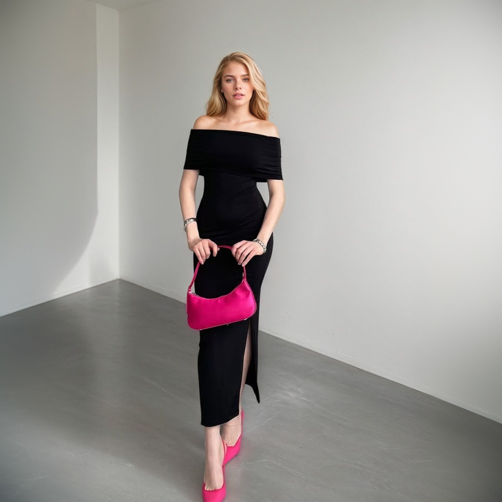 Off shoulder High Waist Slit Dress Summer Long Dress