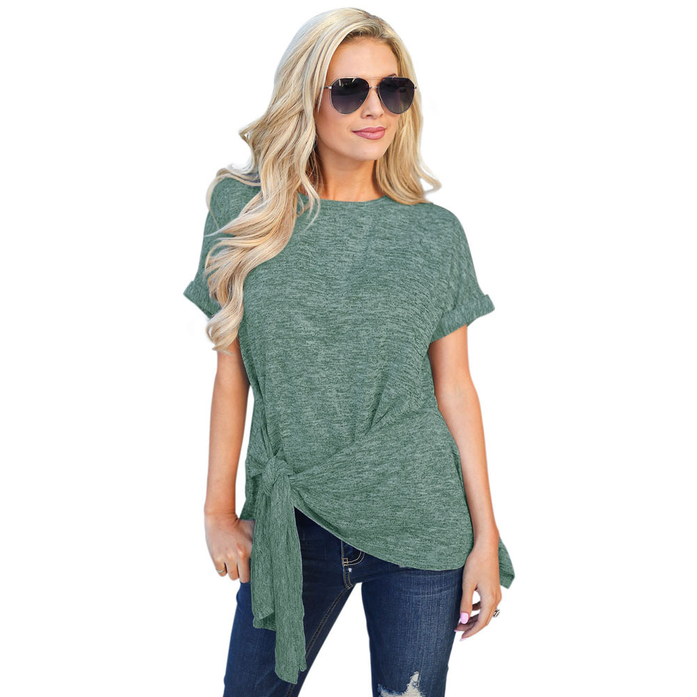 Womens Fitted Knot T Shirt Short Sleeve Round Neck Summer Style Casual Wear Wholesale Available