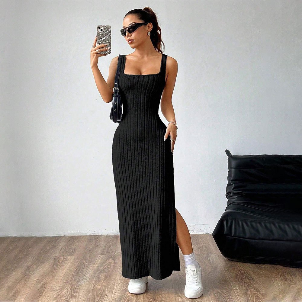 Summer Casual Sleeveless Dress High Waist Slit Long Dress