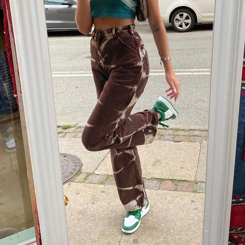 High Waisted Tie Dye Straight Leg Jeans Casual Street Style Womens Spring Fashion Wholesale Available